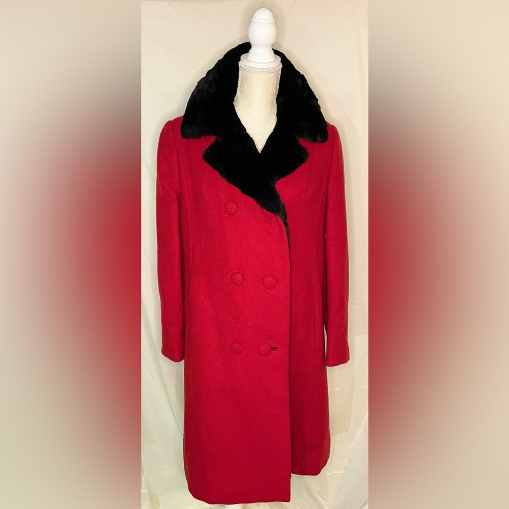 Chic Vintage Red Double-Breasted Women's Pea Coat